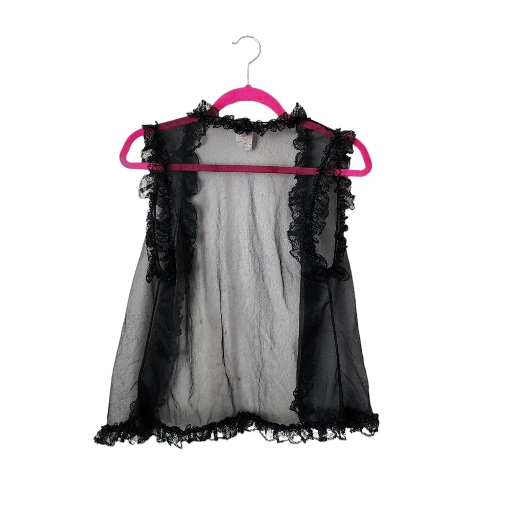 MAYELA x VINTAGE Nylon negligee sheer lace trim open top in black M‎ - Picture 2 of 6